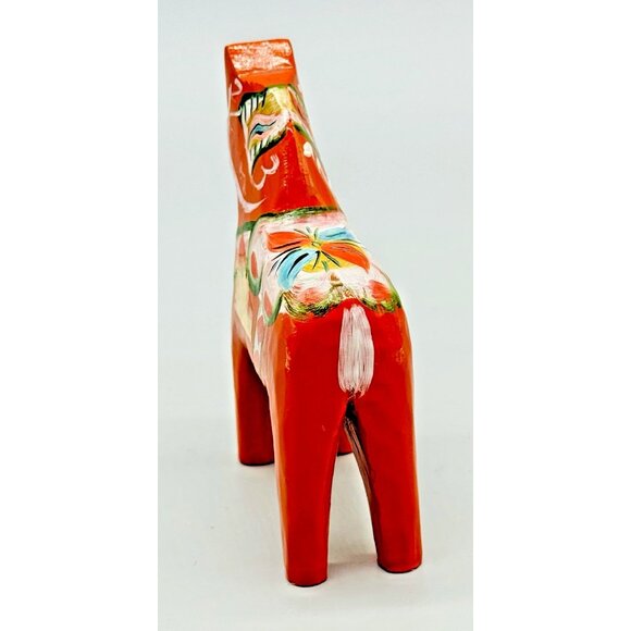 Vintage Nils Olsson Dala Red Orange Wood Horse Sweden Hand Crafted 4 inch - Picture 5 of 8